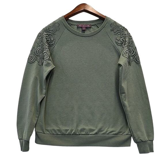 Gloria Vanderbilt Sweatshirt Women's Sz XS Lace Applique Cottagecore Sage Green - Picture 1 of 6